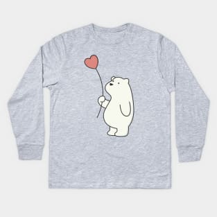 Kawaii Cute Polar Bear With Heart Kids Long Sleeve T-Shirt